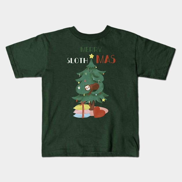 Merry slothmas Kids T-Shirt by Mimie20